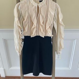 French Connection long sleeve black and cream dress. XXS